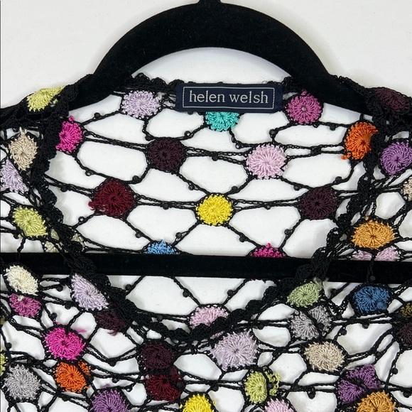 Helen Welsh Multicolor Crocheted Beaded Triangle Shawl Poncho Boho Festival OS - Picture 5 of 6